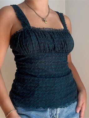 Mexx Teal Ruched Square-Neck Tank Top